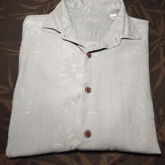 MEN'S Caribbean Silk Blend Palm Green Short Sleeve Button Down Shirt Lar… - Picture 4 of 9